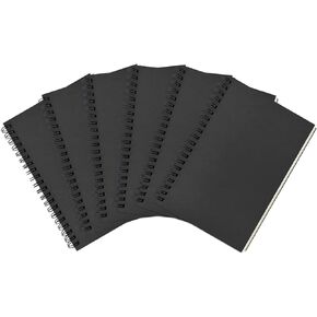 Blank Spiral Notebook, 6-Pack, Soft Cover, Sketch book, 100 Pages / 50 Sheets, 7.5 inch x 5.1 inch, 100GSM, (Black)