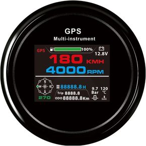 ELING 85mm LCD 0-999KM/H MPH Knots GPS Speedometer Odometer Trip Tachometer Hours for Boat Truck Car with Fuel Gauge Voltmeter Water Temp Oil Pressure Compass (Black+Black)