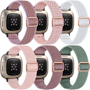 GEAK 6 حزم متوافقة مع فرق Fitbit Sense / Fitbit Versa 3 فرق / Fitbit Versa 4 Bands / Sense 2 Bands للنساء والرجال، حزام رياضي بحلقة نحيفة من النايلون قابل للتعديل لاستبدال Fitbit SmartWatch in Kuwait