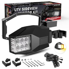 CO LIGHT UTV Side View Mirrors Aluminium with White LED Lights Amber Blinker Turn Signal Street Legal Kit, Tube Clamp Fits 1.75"-2" Roll Cage Bar for Side By Side UTV Polaris RZR XP Can-Am X3 Yamaha