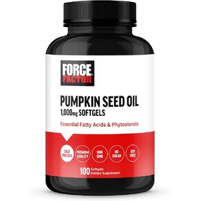 FORCE FACTOR Pumpkin Seed Oil Capsules, Phytosterols Supplement with Essential Fatty Acids, Made with Cold Pressed Pumpkin Oil, Premium Quality, Non-GMO, 100 Softgels