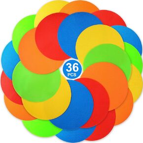 Jexine 36 Pcs Non Slip Poly Spot Markers Vinyl Agility Dots Poly Spots for Gym Floor Multicolor Floor Dots Circle Poly Dots for Kids Sports Games Gym Classroom Activities