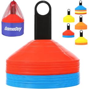 Soccer Disc Cones – Set of 50 Agility Field Cones with Mesh Carry Bag & Holder - Durable Sports Training Equipment for Football, Basketball, Coaching, Practice Drills