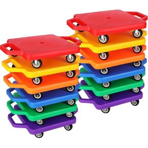 Deekin 12 Pieces Sports Scooter Board with Handles Plastic Casters Floor Scooter Board Sitting Scooter Board for Kids Children Schoo Gym Home Indoor Outdoor Activities Play Equipment in Kuwait