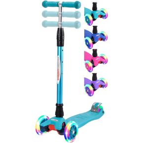 ChromeWheels Scooters for Kids, Deluxe 3 Wheels Kick Scooter 4 Adjustable Height 132lbs Weight Limit, Lean to Steer LED Light Up Wheel, Best Gifts for Girls Boys Ages 3-12 Years Old