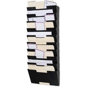 Wallniture Lisbon 10-Tier Wall Mounted File Holder and Desk Organizer, Metal Black Office Organization and Storage Rack