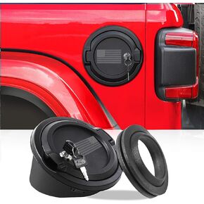 JeCar Fuel Filler Cover Locking Gas Tank Door Aluminum Alloy Gas Cap Cover Exterior Accessories Compatible with Jeep Wrangler 2018-2023 JL JLU, US Flag