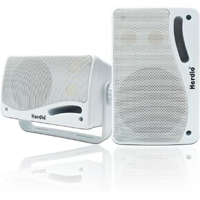 Herdio 3.5 Inch Passive Outdoor Speakers Wired Waterproof, 200W 3 Way Premium Mountable Wall Mount Speakers with Superior Sound, All-Weather Durability, for Patio Marine Boat Garage Indoor(White Pair)