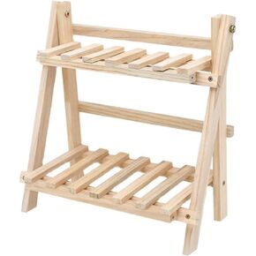 Brrnoo Desktop Shelf Organizer, 2 Tiers Wooden Storage Rack Plant Flower Display, Small Home Decor Wood Book Shelf Decorative Countertop Storage Rack for Home Office