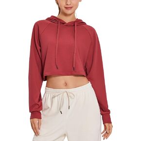 CRZ YOGA Women's Casual Cropped Hoodie Long Sleeves Drawstring Sweatshirts Cute Pullover Workout Crop Tops