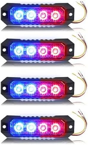 4 قطع أضواء ستروب للشاحنات، أضواء الطوارئ للمركبات الأضواء الوامضة، 4 مصابيح LED ستروب رأس ضوء الشبكة، لمركبات شاحنات الشرطة لرجال الإطفاء (الأحمر والأزرق) in Saudi Arabia