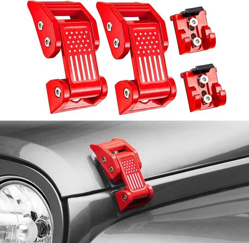 STANVEE Aluminum Hood Latches, Hood Catch Kit Compatible with Jeep Wrangler JK JKU 2007-2018 & Jeep Wrangler JL JLU Gladiator JT 2007-2021, No Drilling Required (red) in Saudi Arabia