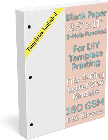 Letter Blank Paper 3-Hole Punched, 160 Sheets/320 Pages, 160 GSM, 42 lb., Maximum Thickness Printer Paper 8.5 x 11 inch, Print Templates for DIY Planners in Saudi Arabia