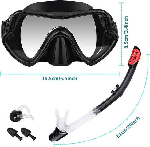 قناع الغطس، مجموعة حزمة الغطس والغوص مع صمام تطهير زجاجي مطلي مضاد للضباب وقطعة فم من السيليكون المضاد للرذاذ للرجال والنساء in Kuwait