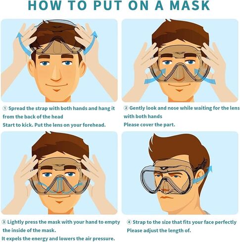 قناع الغطس، مجموعة حزمة الغطس والغوص مع صمام تطهير زجاجي مطلي مضاد للضباب وقطعة فم من السيليكون المضاد للرذاذ للرجال والنساء in Kuwait