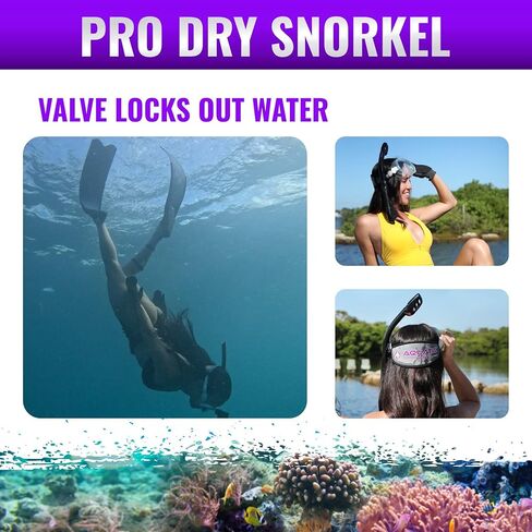 Pro Dry Snorkel - قطعة فم مريحة، صمام تطهير، خرطوم مرن، مشبك Adj، 18 بوصة (46 سم) in Kuwait