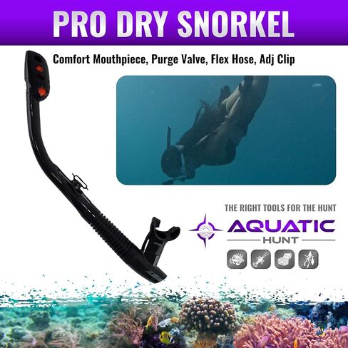 Pro Dry Snorkel - قطعة فم مريحة، صمام تطهير، خرطوم مرن، مشبك Adj، 18 بوصة (46 سم) in Kuwait