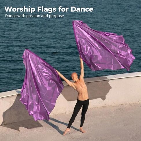 2Pcs 55" Soft Semicircle Worship Flags with Telescopic Poles, Worship Flags for Dance, Praise Church Flags for Worship, Dance Prop Double Flags, Purple in Saudi Arabia