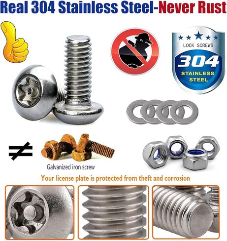 FBJTDQ مسامير لوحة الترخيص المضادة للسرقة - مجموعة مسامير أمان السيارة المقاومة للتلاعب، مجموعة أدوات تركيب من الفولاذ المقاوم للصدأ - 1/4 متري M6 براغي ذاتية التنصت مقاومة للصدأ، صواميل إدراج، أغطية سوداء، مدببة in Kuwait