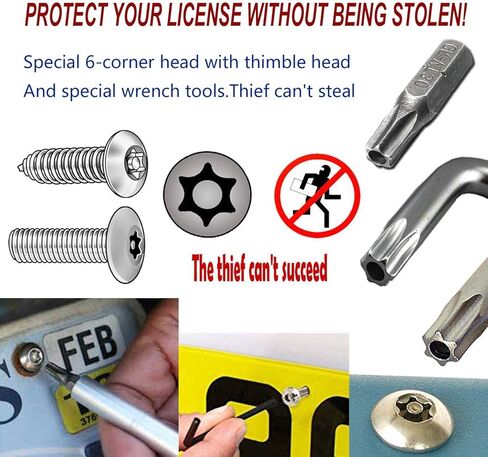 FBJTDQ مسامير لوحة الترخيص المضادة للسرقة - مجموعة مسامير أمان السيارة المقاومة للتلاعب، مجموعة أدوات تركيب من الفولاذ المقاوم للصدأ - 1/4 متري M6 براغي ذاتية التنصت مقاومة للصدأ، صواميل إدراج، أغطية سوداء، مدببة in Kuwait