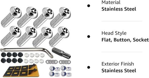 FBJTDQ مسامير لوحة الترخيص المضادة للسرقة - مجموعة مسامير أمان السيارة المقاومة للتلاعب، مجموعة أدوات تركيب من الفولاذ المقاوم للصدأ - 1/4 متري M6 براغي ذاتية التنصت مقاومة للصدأ، صواميل إدراج، أغطية سوداء، مدببة in Kuwait
