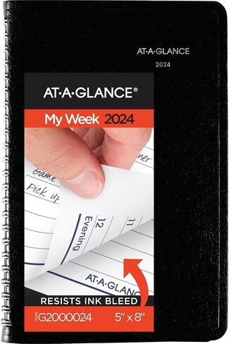 AT-A-GLANCE 2024 كتاب ومخطط المواعيد الأسبوعية، DayMinder، 5 بوصة × 8 بوصة، صغير، حلزوني، أسود (G2000024) in Saudi Arabia