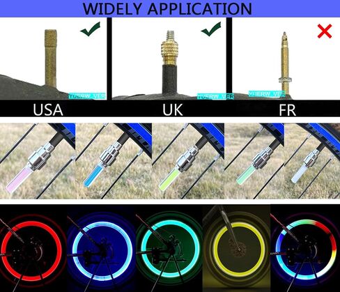 4 حزمة دراجة عجلة عصا ضوء LED صمام الإطار الجذعية غطاء مصباح دراجة موتور الإطارات ضوء فلاش عاكس الملحقات مع 10 بطاريات إضافية و 2 محولات صمام فرنسي للأطفال الرجال النساء (الأزرق) in Kuwait