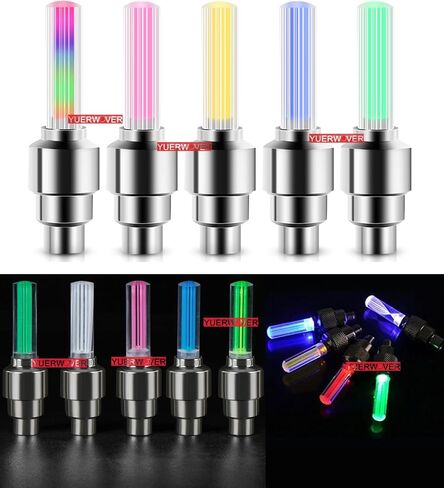 4 حزمة دراجة عجلة عصا ضوء LED صمام الإطار الجذعية غطاء مصباح دراجة موتور الإطارات ضوء فلاش عاكس الملحقات مع 10 بطاريات إضافية و 2 محولات صمام فرنسي للأطفال الرجال النساء (الأزرق) in Kuwait