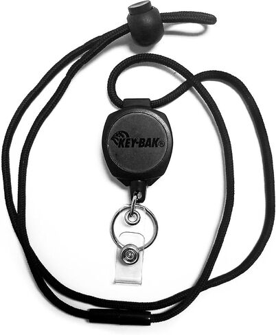 KEY-BAK Sidekick ID Badge and Key Reel, 24"Aramid Fiber Cord, Tough Polycarbonate Case, Zinc Alloy Metal Carabiner with Hand Sanitizer Holder or Airpod Case Keychain (0KBP-0134), Black in Saudi Arabia