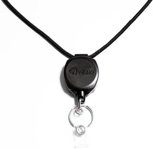 KEY-BAK Sidekick ID Badge and Key Reel, 24"Aramid Fiber Cord, Tough Polycarbonate Case, Zinc Alloy Metal Carabiner with Hand Sanitizer Holder or Airpod Case Keychain (0KBP-0134), Black in Saudi Arabia