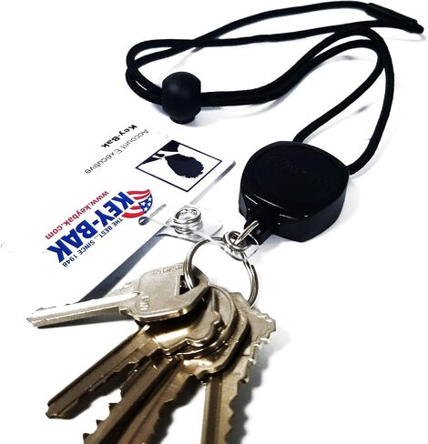 KEY-BAK Sidekick ID Badge and Key Reel, 24"Aramid Fiber Cord, Tough Polycarbonate Case, Zinc Alloy Metal Carabiner with Hand Sanitizer Holder or Airpod Case Keychain (0KBP-0134), Black in Saudi Arabia