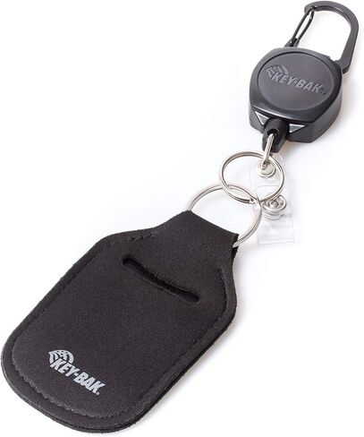 KEY-BAK Sidekick ID Badge and Key Reel, 24"Aramid Fiber Cord, Tough Polycarbonate Case, Zinc Alloy Metal Carabiner with Hand Sanitizer Holder or Airpod Case Keychain (0KBP-0134), Black in Saudi Arabia