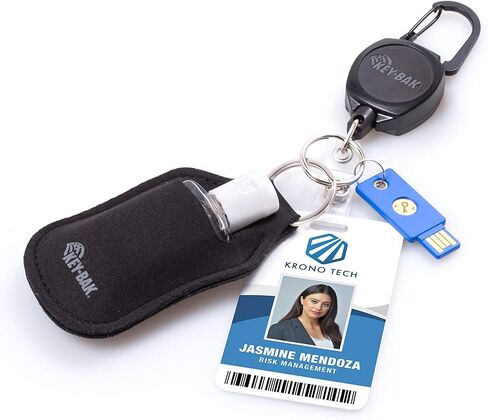 KEY-BAK Sidekick ID Badge and Key Reel, 24"Aramid Fiber Cord, Tough Polycarbonate Case, Zinc Alloy Metal Carabiner with Hand Sanitizer Holder or Airpod Case Keychain (0KBP-0134), Black in Saudi Arabia