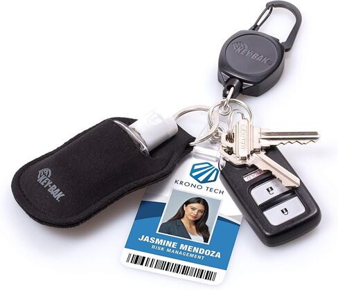 KEY-BAK Sidekick ID Badge and Key Reel, 24"Aramid Fiber Cord, Tough Polycarbonate Case, Zinc Alloy Metal Carabiner with Hand Sanitizer Holder or Airpod Case Keychain (0KBP-0134), Black in Saudi Arabia