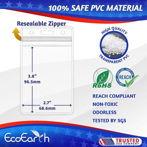 EcoEarth - Vertical Card Protector w/Soft Edge - Premium Tier Sealable 2.25x3.5 Inch, 250 Pack - Waterproof ID Badge Holder - Plastic Name Tag Holder Bulk in Saudi Arabia