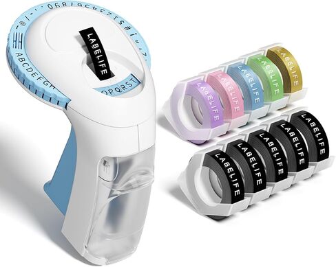 Labelife Embossing Label Maker Machine with Tapes, Omega S Vintage 3D Embosser, Old School Handheld Label Printer, Portable Retro Manual Embossed Labeler for Home Office School DIY, Black in Saudi Arabia