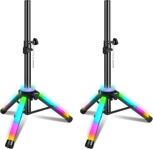 Speaker Stands Pair LED Multi Colors, Adjustable 25-39 Inch DJ Speaker Stand Tripod Universal 35mm, PA Speaker Stands Constructed with Lightweight Durable Steel,Safety PIN Screw Locks in Saudi Arabia