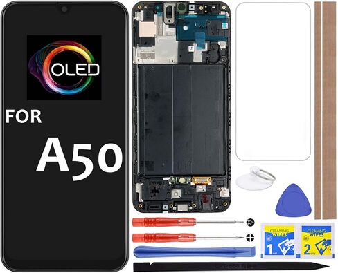 شاشة A50 OLED LCD بديلة تعمل باللمس مع إطار 6.4 بوصة (أسود) لهاتف Samsung Galaxy A50 A505 A505FN A505GN (OLED مع إطار) in Kuwait