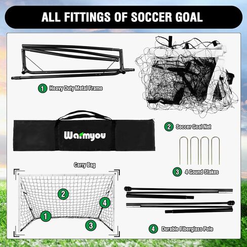 هدف كرة قدم محمول للفناء الخلفي، 12 * 6 أقدام، 10 * 6.6 أقدام أو 8 * 5 أقدام شبكة أهداف كرة قدم للأطفال والكبار، هدف كرة قدم قابل للطي مع حقيبة حمل، تتضمن معدات تدريب كرة القدم 4 أوتاد أرضية in Kuwait