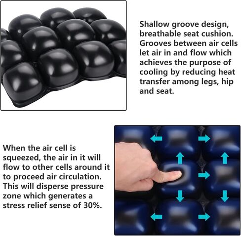وسادة مقعد هوائي للدراجة النارية من Yuroochii، حجم المقعد الخلفي أو الصغير، تعمل على إطالة وقت الركوب وزيادة الدورة الدموية، من أجل تخفيف ضغط السفر بشكل مريح 11.5 بوصة × 9 بوصة أسود in Kuwait