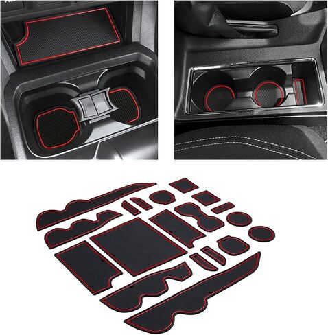 JKCOVER Premium Custom Liner Mat Compatible with 2024 2025 Toyota Tacoma(4th Gen) Double Cab and 2025 Toyota 4Runner(6th Gen) Accessories Center Console, Door Pocket and Cup Holder 14Pcs（Red Trim） in Saudi Arabia