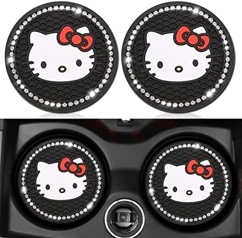 قطعتان من قواعد أكواب السيارة اللامعة، وسادات سيليكون مضادة للانزلاق لحامل الأكواب وإكسسوارات السيارة الداخلية اللطيفة باللون الأبيض للنساء والفتيات in Kuwait