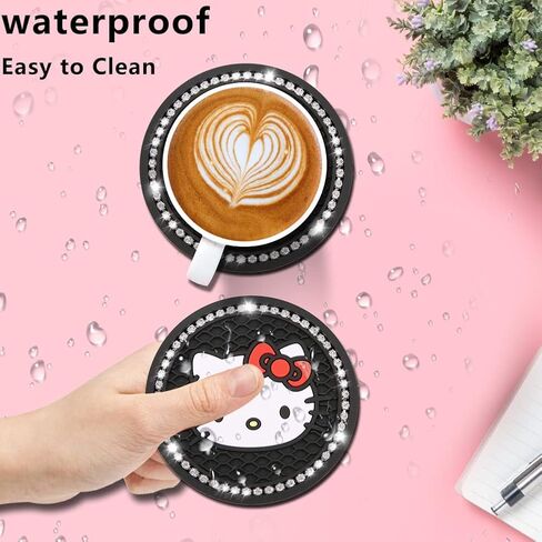 قطعتان من قواعد أكواب السيارة اللامعة، وسادات سيليكون مضادة للانزلاق لحامل الأكواب وإكسسوارات السيارة الداخلية اللطيفة باللون الأبيض للنساء والفتيات in Kuwait