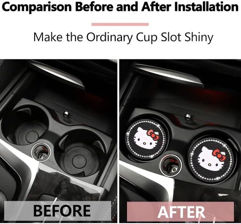 قطعتان من قواعد أكواب السيارة اللامعة، وسادات سيليكون مضادة للانزلاق لحامل الأكواب وإكسسوارات السيارة الداخلية اللطيفة باللون الأبيض للنساء والفتيات in Kuwait