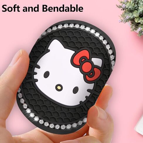 قطعتان من قواعد أكواب السيارة اللامعة، وسادات سيليكون مضادة للانزلاق لحامل الأكواب وإكسسوارات السيارة الداخلية اللطيفة باللون الأبيض للنساء والفتيات in Kuwait