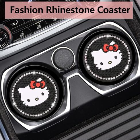 قطعتان من قواعد أكواب السيارة اللامعة، وسادات سيليكون مضادة للانزلاق لحامل الأكواب وإكسسوارات السيارة الداخلية اللطيفة باللون الأبيض للنساء والفتيات in Kuwait