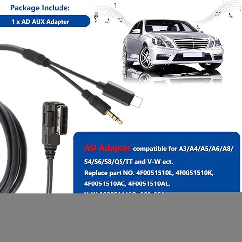 كابل شحن AMI MMI MDI Aux 3.5 مم مجموعات محول الصوت لـ A3 A4 A6 Q5 Q7 V-W، متوافق مع iP13 13 Pro 12 11 Xs Max XR Galaxy S10 S20 S7 S6 Android in Kuwait