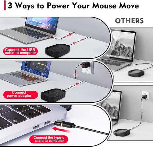 جهاز تحريك الماوس غير القابل للاكتشاف مع كابل USB بدون محرك ومحول 5V1A، يحافظ Mouse Jiggler على نشاط الكمبيوتر المحمول، محرك صامت للغاية وحركة الماوس تلقائيًا (أسود) in Kuwait