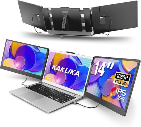 موسع شاشة الكمبيوتر المحمول، شاشة محمولة 14 بوصة FHD 1080P IPS لأجهزة الكمبيوتر المحمول 13.3 بوصة - 17 بوصة، موسع شاشة الكمبيوتر المحمول HDMI/USB-A/Type-C مع مسند، التوصيل والتشغيل لأجهزة Mac/Wins/Android/Switch in Saudi Arabia