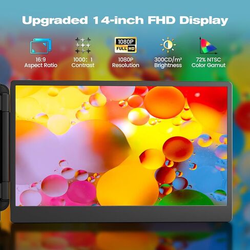 موسع شاشة الكمبيوتر المحمول، شاشة محمولة 14 بوصة FHD 1080P IPS لأجهزة الكمبيوتر المحمول 13.3 بوصة - 17 بوصة، موسع شاشة الكمبيوتر المحمول HDMI/USB-A/Type-C مع مسند، التوصيل والتشغيل لأجهزة Mac/Wins/Android/Switch in Saudi Arabia